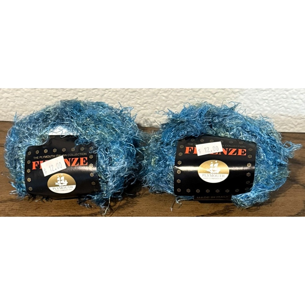 Plymouth Firenze Yarn Blue 431 Lot of 2 Eyelash Novelty Wool Blend 110 Yds Italy